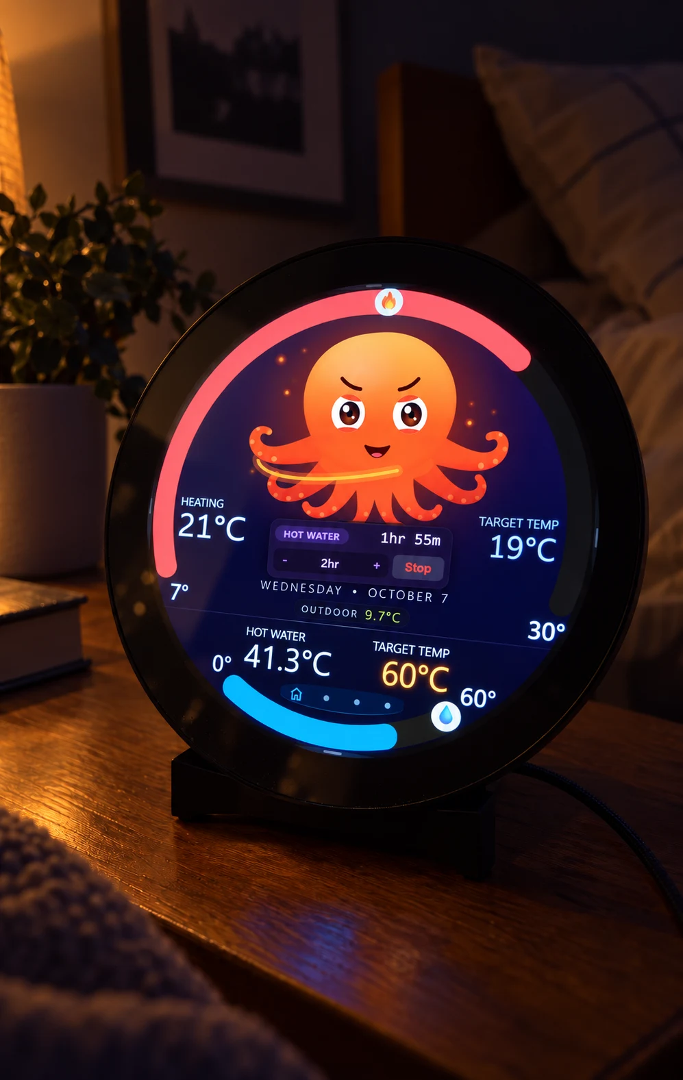Vaya Display showing an active hot water boost and countdown timer